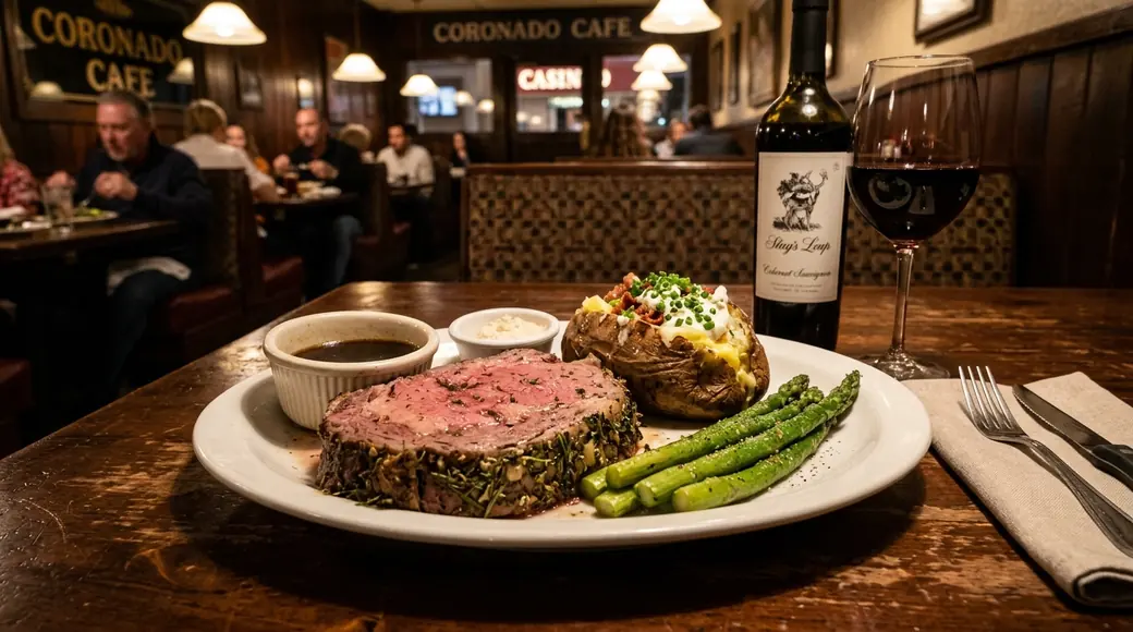 Famous Las Vegas Locals Roasted Prime Rib Special with Loaded Baked Potato at Coronado Cafe South Point